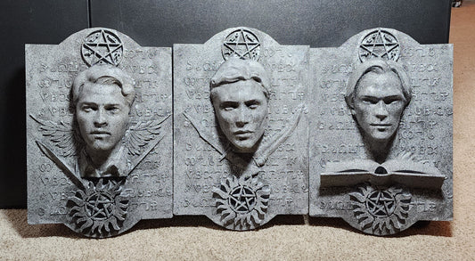 Supernatural Enochian Stone Tablet Set – Sam, Dean & Castiel Wall Art (Set of 3)