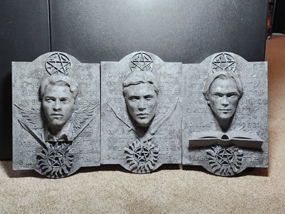 Supernatural Enochian Stone Tablet Set – Sam, Dean & Castiel Wall Art (Set of 3)