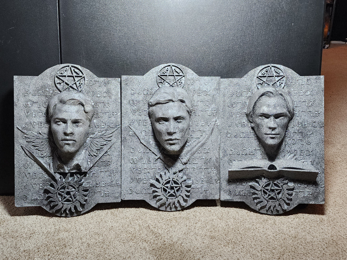 Supernatural Enochian Stone Tablet Set – Sam, Dean & Castiel Wall Art (Set of 3)