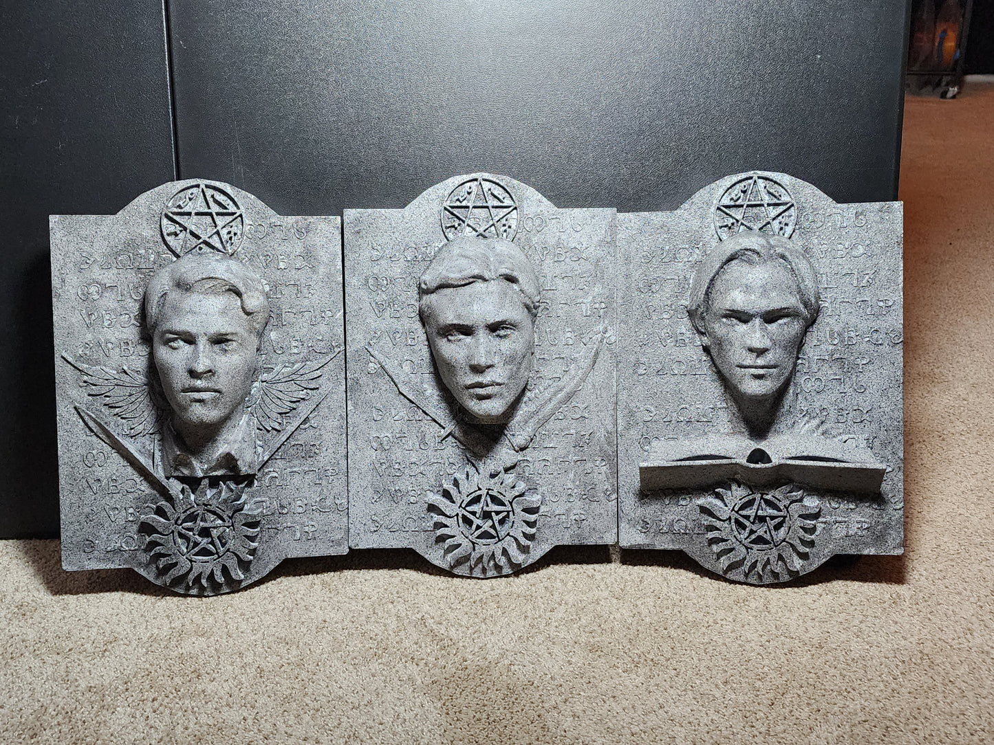 Supernatural Enochian Stone Tablet Set – Sam, Dean & Castiel Wall Art (Set of 3)