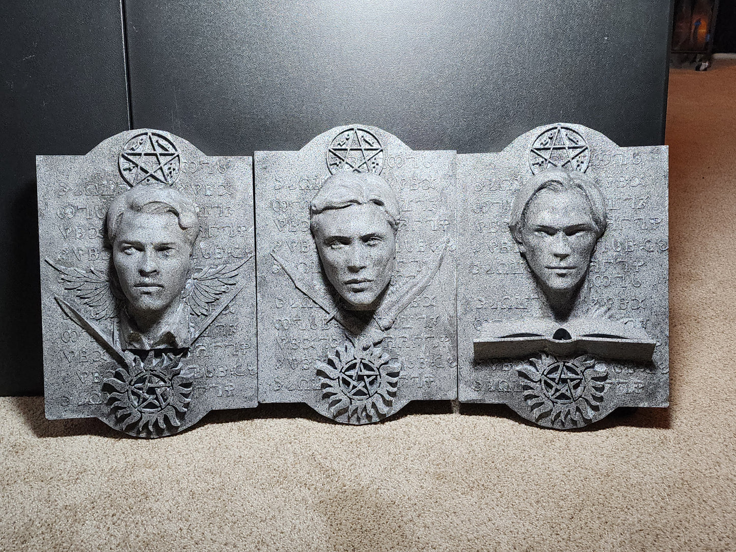 Supernatural Enochian Stone Tablet Set – Sam, Dean & Castiel Wall Art (Set of 3)