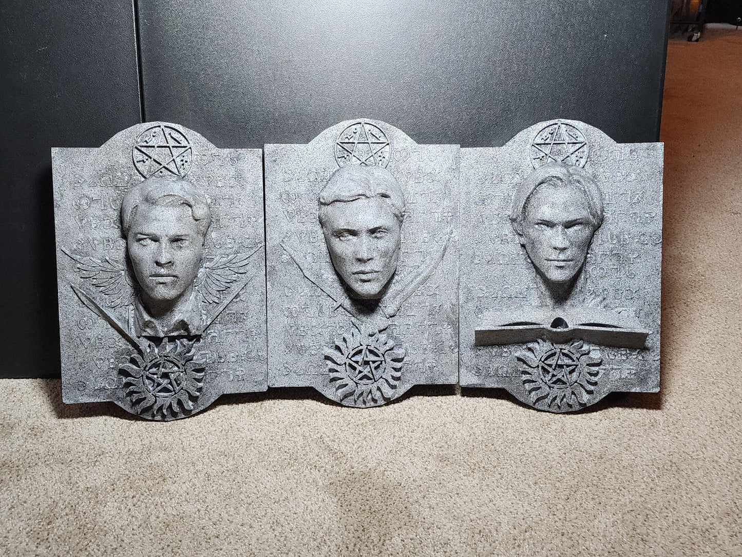 Supernatural Enochian Stone Tablet Set – Sam, Dean & Castiel Wall Art (Set of 3)