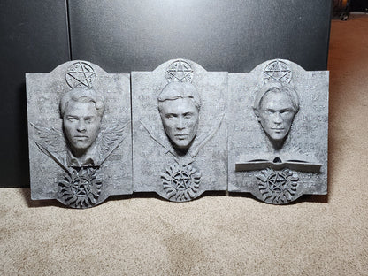 Supernatural Enochian Stone Tablet Set – Sam, Dean & Castiel Wall Art (Set of 3)