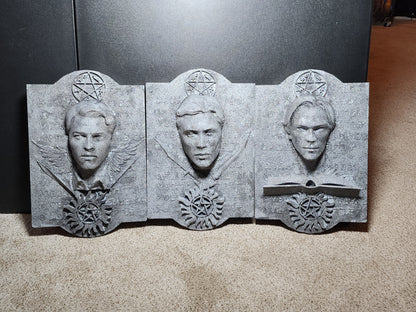 Supernatural Enochian Stone Tablet Set – Sam, Dean & Castiel Wall Art (Set of 3)