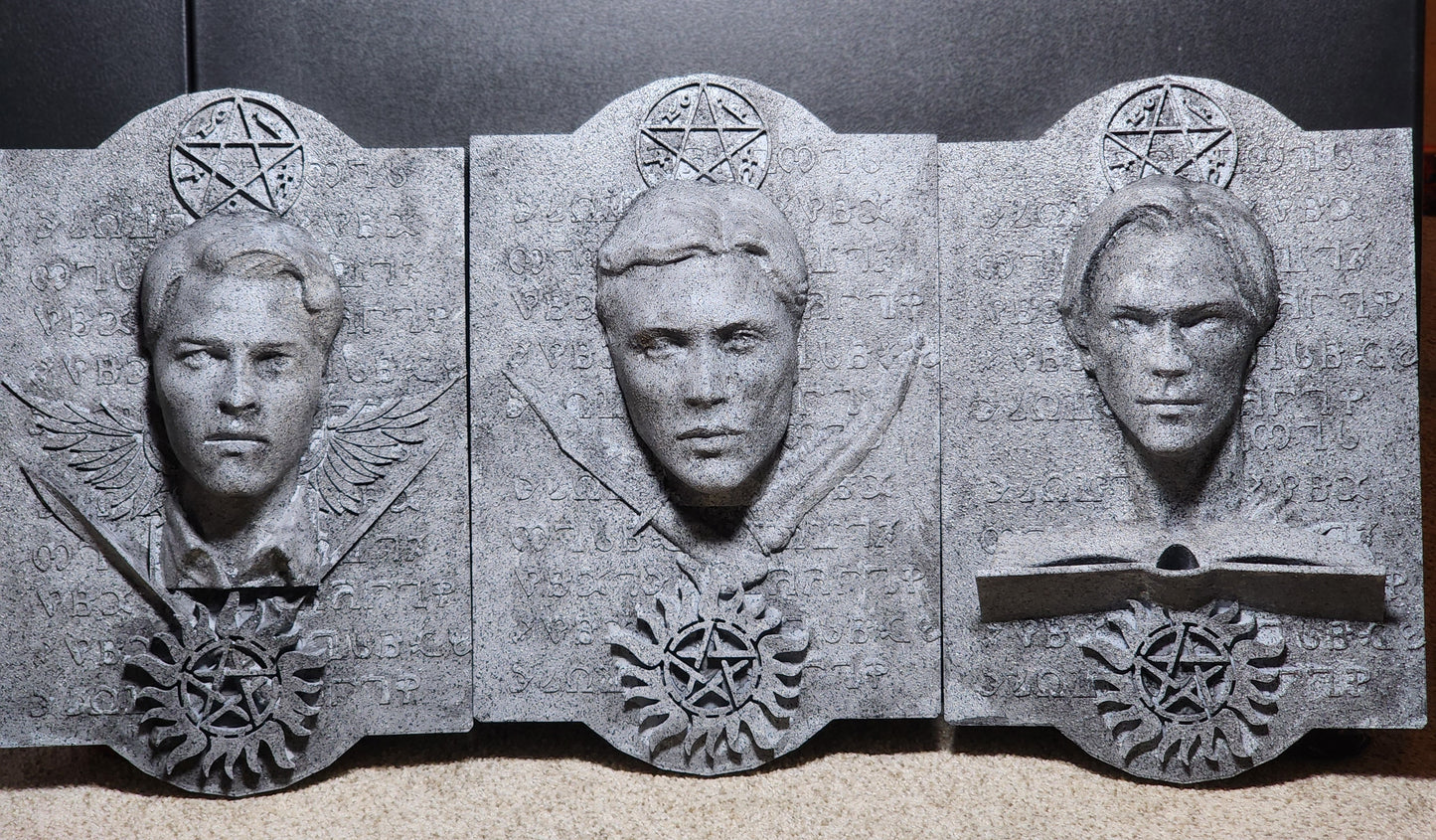 Supernatural Enochian Stone Tablet Set – Sam, Dean & Castiel Wall Art (Set of 3)