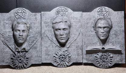 Supernatural Enochian Stone Tablet Set – Sam, Dean & Castiel Wall Art (Set of 3)