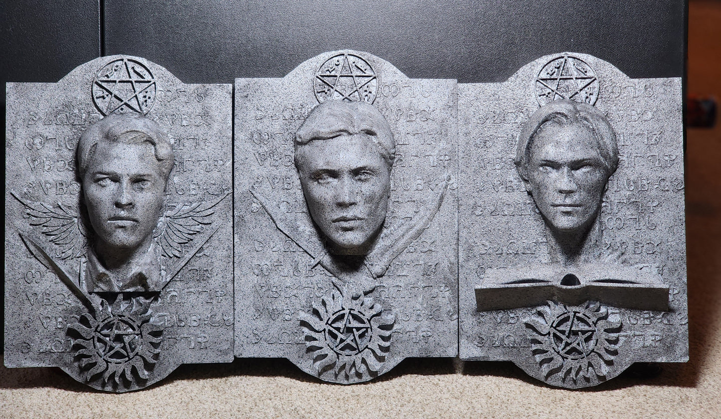 Supernatural Enochian Stone Tablet Set – Sam, Dean & Castiel Wall Art (Set of 3)