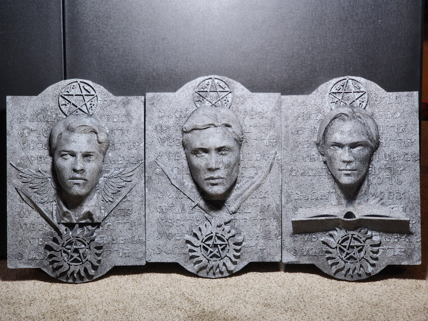 Supernatural Enochian Stone Tablet Set – Sam, Dean & Castiel Wall Art (Set of 3)